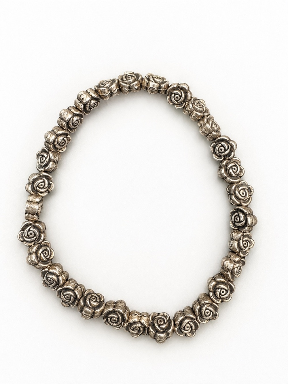 Silver Rose Bead Stretch Necklace